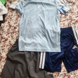 Light Blue Kids Athletic Tee with White Stripes - Adidas Size 6